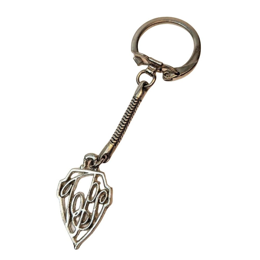 Gold-Tone Metal Keychain With Intricate Monogrammed Design And Spring Detail - Picture 4 of 5